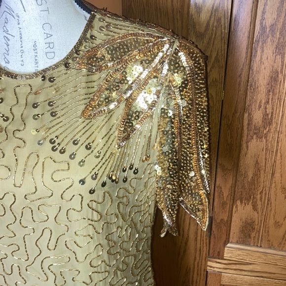 Laurence Kazar vintage gold beaded and sequined silk dress - Picture 5 of 13